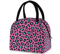 Elegante borsa da pranzo riutilizzabile con motivo a pelle di ghepardo rosa leopardo con tasca frontale con chiusura a cerniera, borsa termica termica per uomo, donna, lavoro, picnic, viaggi, spiaggia