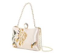 Elegante Borsa Da Sera Cinese Con Ricamo Di Peonia E Perline Dettaglio Borsa A Tracolla Crossbody Portafoglio Per Banchetto Matrimonio