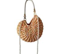 Elegante borsa da spiaggia a tema marino con perle finte intrecciate a mano decorazioni conchiglia conchiglia decorazioni in poliestere colorato Candy Design poliestere tessuto Shell borsa, C, One