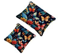 Elegante borsa da trucco impermeabile per donne in viaggio, 2 pezzi, motivo: farfalla 1071, Multicolore, A：7.1x5.8in/18x14.8cm，B:4.7x4.5in/12x11.5cm