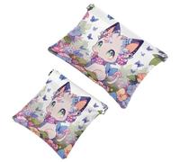 Elegante borsa da trucco impermeabile per donne in viaggio, 2 pezzi, motivo: gattino 1551, Multicolore, A:7.1x5.8in/18x14.8cm,B:4.7x4.5in/12x11.5cm