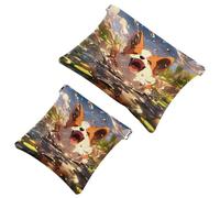 Elegante borsa da trucco per donne in viaggio, 2 pezzi, motivo cartone animato, corgi-1461, Multicolore, A：7.1x5.8in/18x14.8cm，B:4.7x4.5in/12x11.5cm