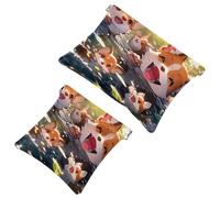 Elegante borsa da trucco per donne in viaggio, 2 pezzi, motivo cartone animato, corgi-1471, Multicolore, A:7.1x5.8in/18x14.8cm,B:4.7x4.5in/12x11.5cm