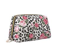 Elegante borsa da viaggio in pelle per cosmetici, rosa fiore rosa leopardo stampa ghepardo borsa per trucco impermeabile borsa da toilette organizer custodia con cerniera per gioielli da donna cosmet