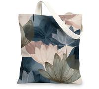 Elegante borsa di totalizzatore floreale della tela, borsa della spesa riutilizzabile del modello moderno della foglia, borse di tela della tracolla lavabili leggere, Blu, 13x15 Inch