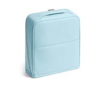 Elegante borsa for cosmetici portatile divisa in due parti, borsa for trucchi da viaggio pieghevole in piedi con specchio e porta pennelli, multitasche di grande capacità(Blue)