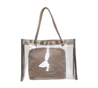 Elegante borsa in PVC trasparente da donna, leggera, da spiaggia, con spaziosa borsa a tracolla interna e trousse per cosmetici, grande capacità, cachi