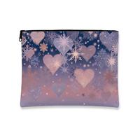 Elegante borsa per cosmetici, con cuori glitterati e fiocchi di neve, da viaggio, per donne, piccola borsa portatile in tela con cerniera, borsa da toilette invernale per vacanze, Viola, 7x9 Inch