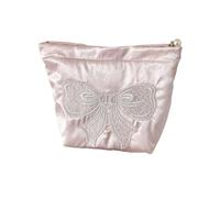 Elegante borsa per cosmetici con fiocco rosa scintillante per riporre trucchi organizer da viaggio in tessuto satinato donne ragazze elegante stampa fiocco sacchetto di immagazzinaggio, Multicolore, S