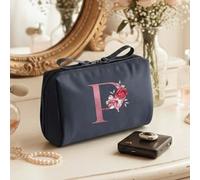 Elegante borsa per cosmetici con monogramma floreale verde - Custodia cosmetica da viaggio portatile con tasche con cerniera per rossetti, articoli da toeletta e accessori, portamonete con manico a na