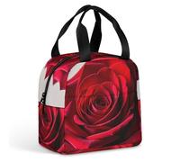 Elegante borsa per il pranzo con rose rosse, per donne e uomini, portatile, isolata, con manico, a prova di perdite, riutilizzabile, per lavoro, picnic, viaggi