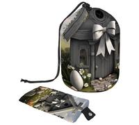 Elegante borsa per il trucco a forma di cilindro: l'ultimo organizer impermeabile con coulisse per articoli da toeletta da donna, grigio con croce pasquale, Multicolore,