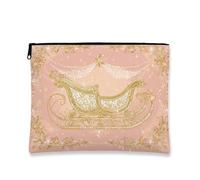 Elegante borsa per il trucco a slitta, borsa da viaggio vintage natalizia per donne, piccola borsa portatile in tela con cerniera, borsa da toilette per la cura della pelle delle vacanze, Pesca, 7x9