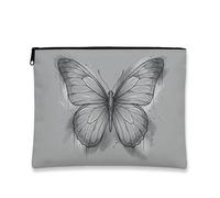 Elegante borsa per il trucco artistica con farfalla, borsa da viaggio per cosmetici vintage grigia per donne, organizer portatile in tela con cerniera, borsa da toilette primaverile per la cura della
