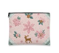 Elegante borsa per il trucco, borsa da viaggio per cosmetici da donna, piccola borsa portatile in tela con cerniera, borsa da toeletta per la cura della pelle delle vacanze, Pesca, 7x9 Inch, Renna