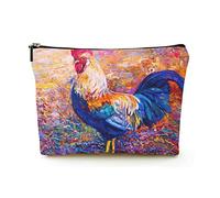Elegante borsa per il trucco Borsa per cosmetici da viaggio in lino da donna Borsa per organizer per trucco durevole, pittura a olio di arte del gallo, per donne/uomini