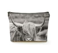 Elegante borsa per il trucco Borsa per cosmetici da viaggio in lino da donna Borsa per organizer per trucchi durevole, bovini delle Highland scozzesi, per donne/uomini