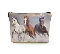 Elegante borsa per il trucco Borsa per cosmetici da viaggio in lino da donna Borsa per organizer per trucco durevole, cavalli corrono sotto il cielo al tramonto, per donne/uomini