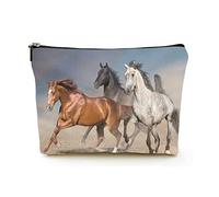 Elegante borsa per il trucco Borsa per cosmetici da viaggio in lino da donna Borsa per organizer per trucco durevole, mandria di cavalli che corrono nella tempesta, per donne/uomini