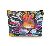 Elegante borsa per il trucco Borsa per cosmetici da viaggio in lino da donna Borsa per organizer per trucchi durevole, volto multicolore di una tigre, per donne/uomini