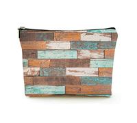 Elegante borsa per il trucco Borsa per cosmetici da viaggio in lino da donna Borsa per organizer per trucchi durevole, l'opera d'arte colorata dipinta su materiale di legno, per donne/uomini