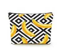 Elegante borsa per il trucco Borsa per cosmetici da viaggio in lino da donna Borsa per organizer per trucchi durevole, banane su sfondo geometrico, per donne/uomini