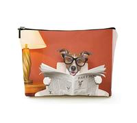Elegante borsa per il trucco Borsa per cosmetici da viaggio in lino da donna Borsa per organizer per trucchi durevole, giornale per la lettura di cani, per donne/uomini