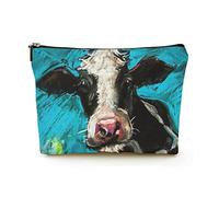 Elegante borsa per il trucco Borsa per cosmetici da viaggio in lino da donna Borsa per organizer per trucco durevole, pittura moderna di una mucca, per donne/uomini