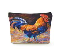 Elegante borsa per il trucco Borsa per cosmetici da viaggio in lino da donna Borsa per organizer per trucco durevole, Gallo su uno sfondo colorato, per donne/uomini