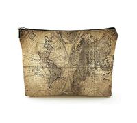 Elegante borsa per il trucco Borsa per cosmetici da viaggio in lino da donna Borsa per organizer per trucchi durevole, vecchia mappa retrò, per donne/uomini