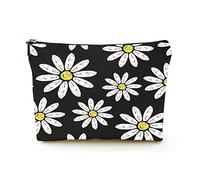 Elegante borsa per il trucco Borsa per cosmetici da viaggio in lino da donna Borsa per organizer per trucco durevole, bellissimi fiori bianchi margherita, per donne/uomini