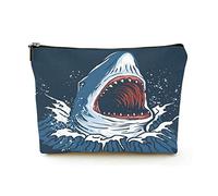 Elegante borsa per il trucco Borsa per cosmetici da viaggio in lino da donna Borsa per organizer per trucco durevole, squalo disegnato a mano con la bocca aperta, per donne/uomini