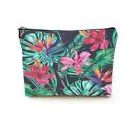 Elegante borsa per il trucco Borsa per cosmetici da viaggio in lino da donna Borsa per organizer per trucco durevole, giungla di fiori del paradiso tropicale, per donne/uomini