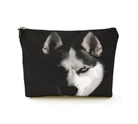 Elegante borsa per il trucco Borsa per cosmetici da viaggio in lino da donna Borsa per organizer per trucco durevole, Hu Dog che guarda nel ritratto della fonte di luce, per donne/uomini