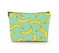 Elegante borsa per il trucco Borsa per cosmetici da viaggio in lino da donna Borsa per organizer per trucco durevole, banane disegnate a mano su sfondo verde, per donne/uomini