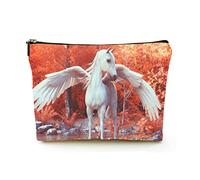 Elegante borsa per il trucco Borsa per cosmetici da viaggio in lino da donna Borsa per organizer per trucchi durevole, unicorno misterioso, per donne/uomini