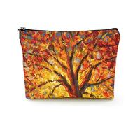 Elegante borsa per il trucco Borsa per cosmetici da viaggio in lino da donna Borsa per organizer per trucco durevole, albero autunnale nel paesaggio solare, per donne/uomini