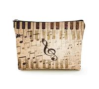 Elegante borsa per il trucco Borsa per cosmetici da viaggio in lino da donna Borsa per organizer per trucco durevole, sfondo di carta con note canta su di essa, per donne/uomini