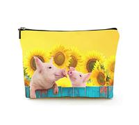 Elegante borsa per il trucco Borsa per cosmetici da viaggio in lino da donna Borsa per organizer per trucco durevole, maialino divertente appeso a una recinzione, per donne/uomini