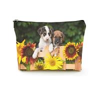 Elegante borsa per il trucco Borsa per cosmetici da viaggio in lino da donna Borsa per organizer per trucchi durevole, due adorabili cuccioli, per donne/uomini