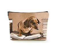 Elegante borsa per il trucco Borsa per cosmetici da viaggio in lino da donna Borsa per organizer per trucco durevole, bel professore di bassotto, per donne/uomini