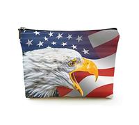Elegante borsa per il trucco Borsa per cosmetici da viaggio in lino da donna Borsa per organizer per trucco durevole, volto d'aquila isolato su sfondo bandiera USA, per donne/uomini