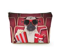 Elegante borsa per il trucco Borsa per cosmetici da viaggio in lino da donna Borsa per organizer per trucco durevole, cane che guarda un film, per donne/uomini