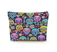 Elegante borsa per il trucco Borsa per cosmetici da viaggio in lino da donna Borsa per organizer per trucchi durevole, teschi di zucchero per le vacanze, per donne/uomini