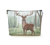 Elegante borsa per il trucco Borsa per cosmetici da viaggio in lino da donna Borsa per organizer per trucco durevole, pittura ad cervo nel bosco, per donna/uomo