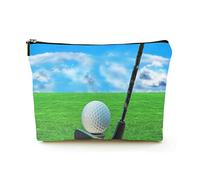 Elegante borsa per il trucco Borsa per cosmetici da viaggio in lino da donna Borsa per organizer per trucco durevole, pallina da golf sull'erba, per donne/uomini