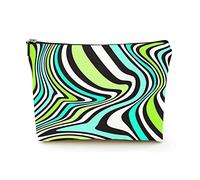 Elegante borsa per il trucco Borsa per cosmetici da viaggio in lino da donna Borsa per organizer per trucco resistente, stampa zebra verde acqua, per donna/uomo