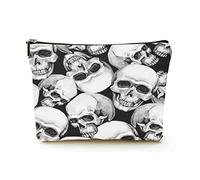 Elegante borsa per il trucco Borsa per cosmetici da viaggio in lino da donna Borsa per organizer per trucco durevole, teschio horror disegnato a mano con schizzo, per donne/uomini