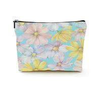 Elegante borsa per il trucco Borsa per cosmetici da viaggio in lino da donna Borsa per organizer per trucchi durevole, fiori in bellissimi colori pastello da sogno, per donne/uomini