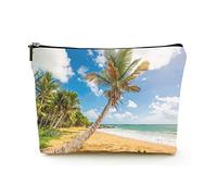 Elegante borsa per il trucco Borsa per cosmetici da viaggio in lino da donna Borsa per organizer per trucco durevole, palme sulla costa caraibica, per donne/uomini